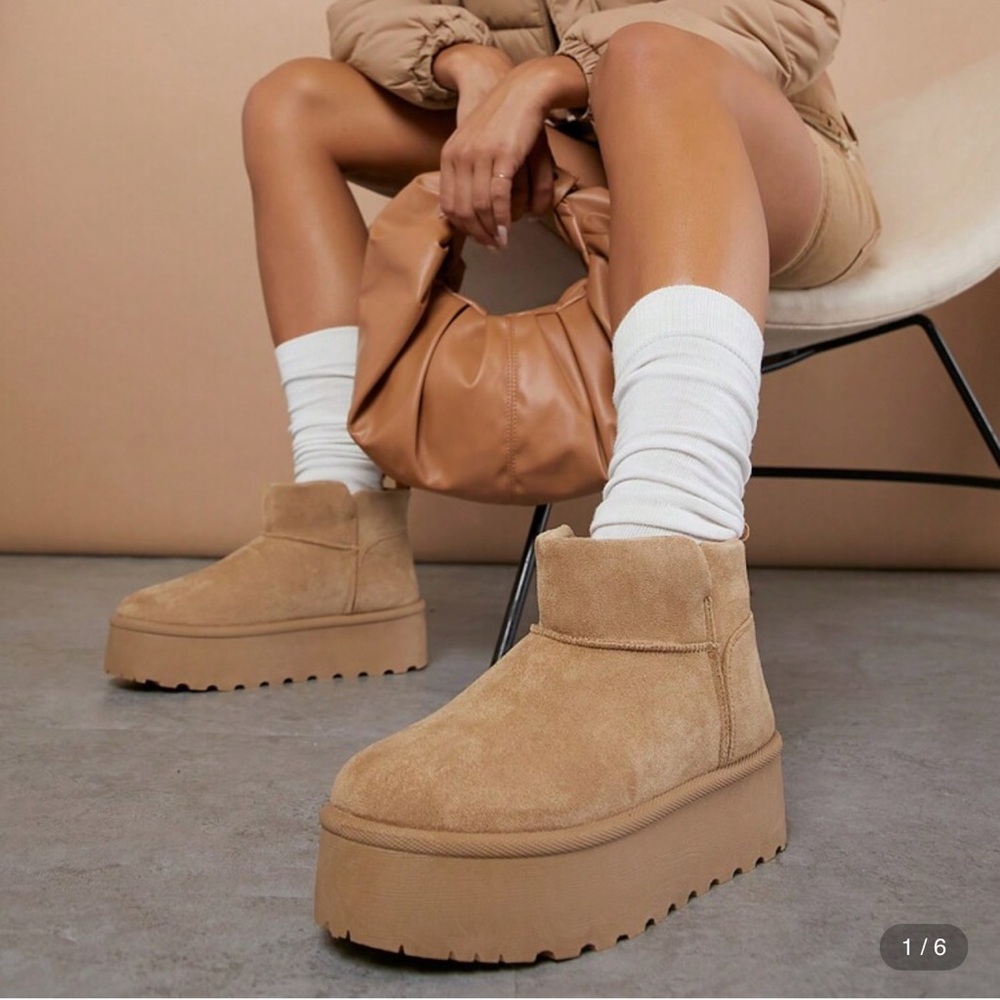 Tan Suede Platform Boots - Picture 4 of 7
